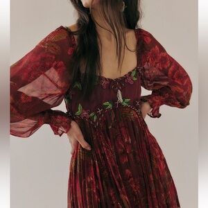 Free People Timeless Tapestry MIDI Dress in Berry Combo NWOT